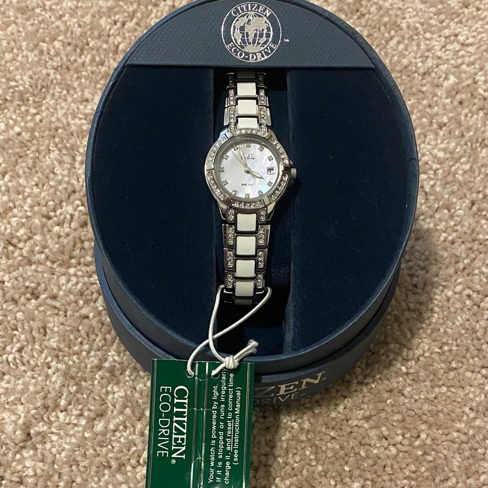 Citizen Eco-Drive Silver and White Women's Watch